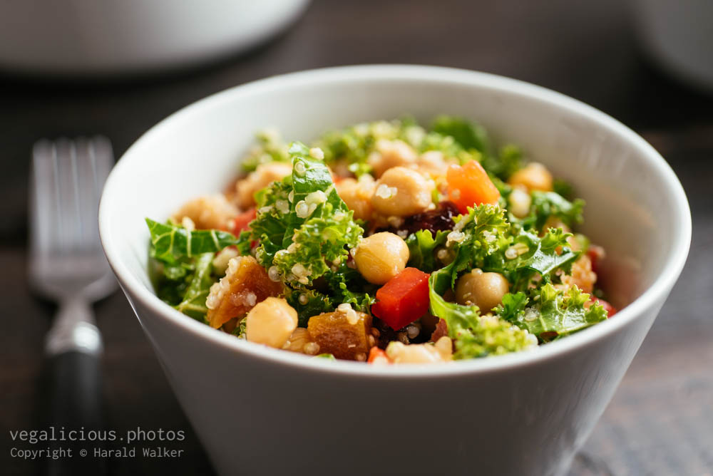 Stock photo of Quinoa, Kale Salad with Chickpeas and Dried Fruits