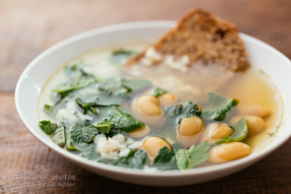 Stock photo of Greens and Beans in Broth with Brown Bread Toast