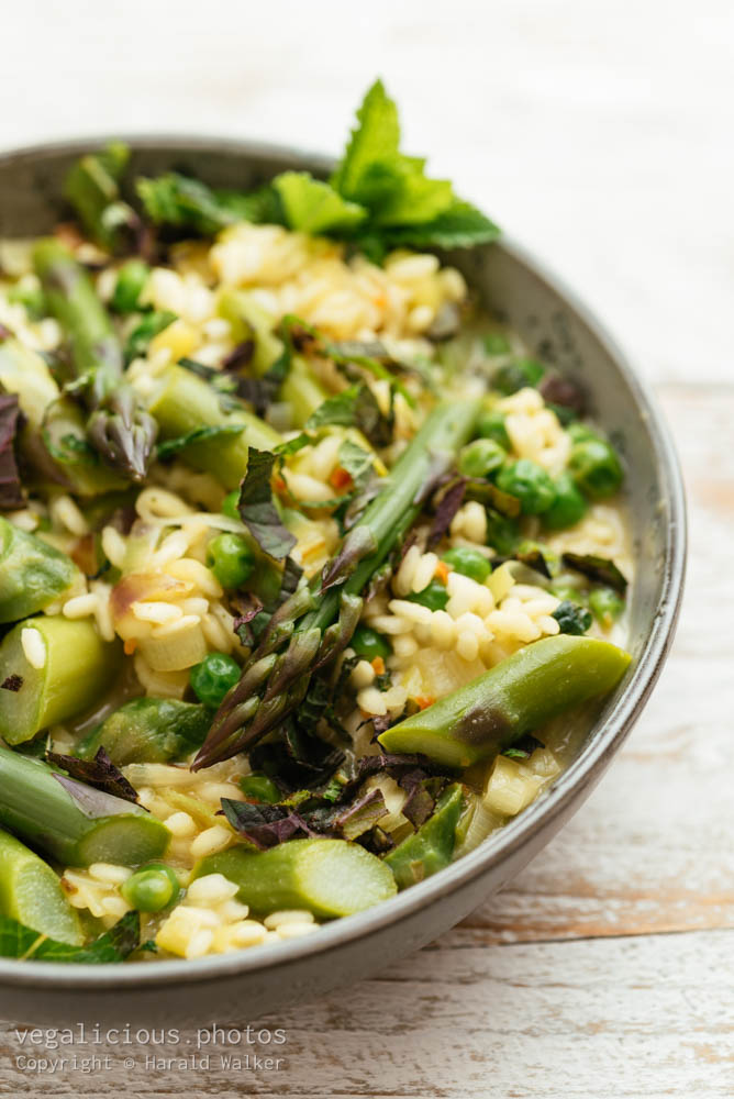 Stock photo of Spring Risotto with Asparagus, Peas, Lemon and Mint
