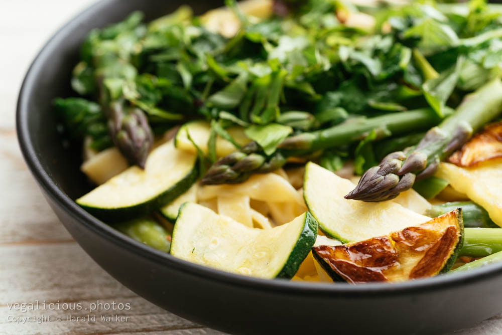 Stock photo of Tagliatelle with Asparagus, Zucchini and Spinach