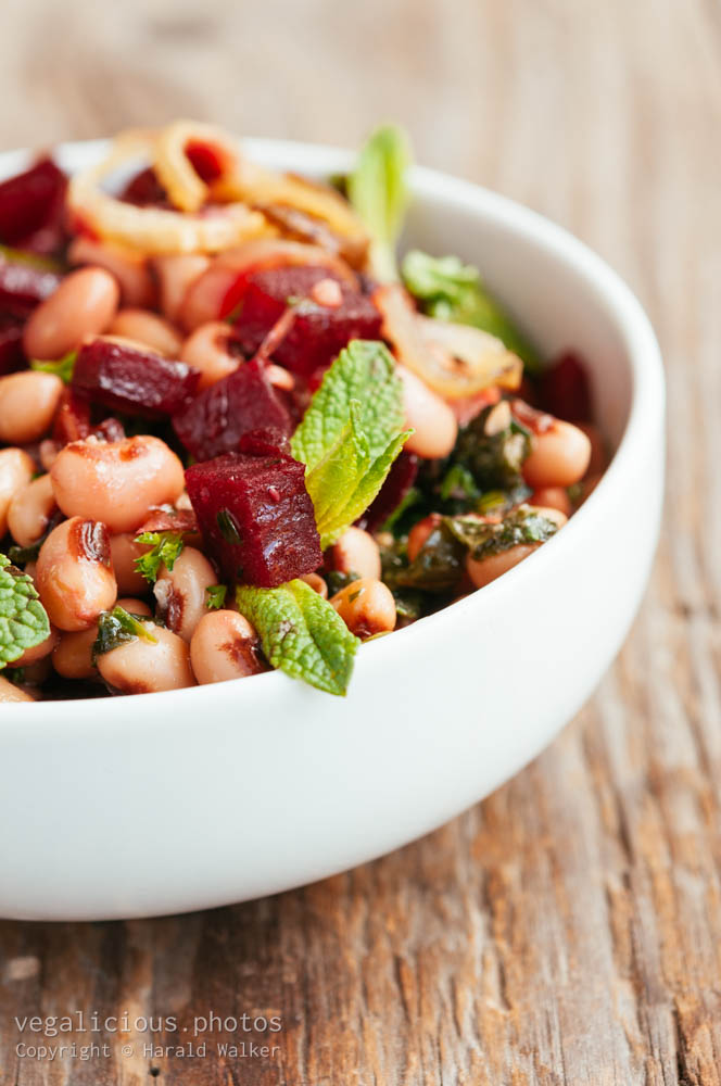 Stock photo of Black-eyed beans and roasted beetroots salad