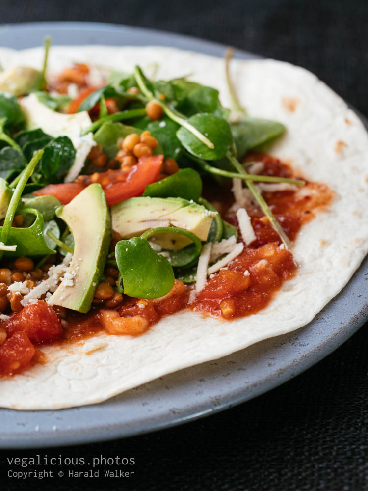 Stock photo of Tortillas with Winter Purslane, Lentils, Walnuts and Salsa