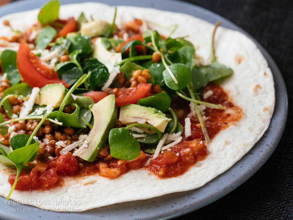 Stock photo of Tortillas with Winter Purslane, Lentils, Walnuts and Salsa