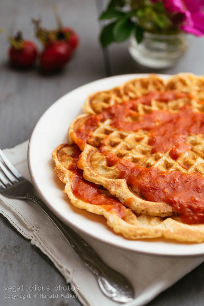Stock photo of Vegan Waffles with Rose Hip Syrup
