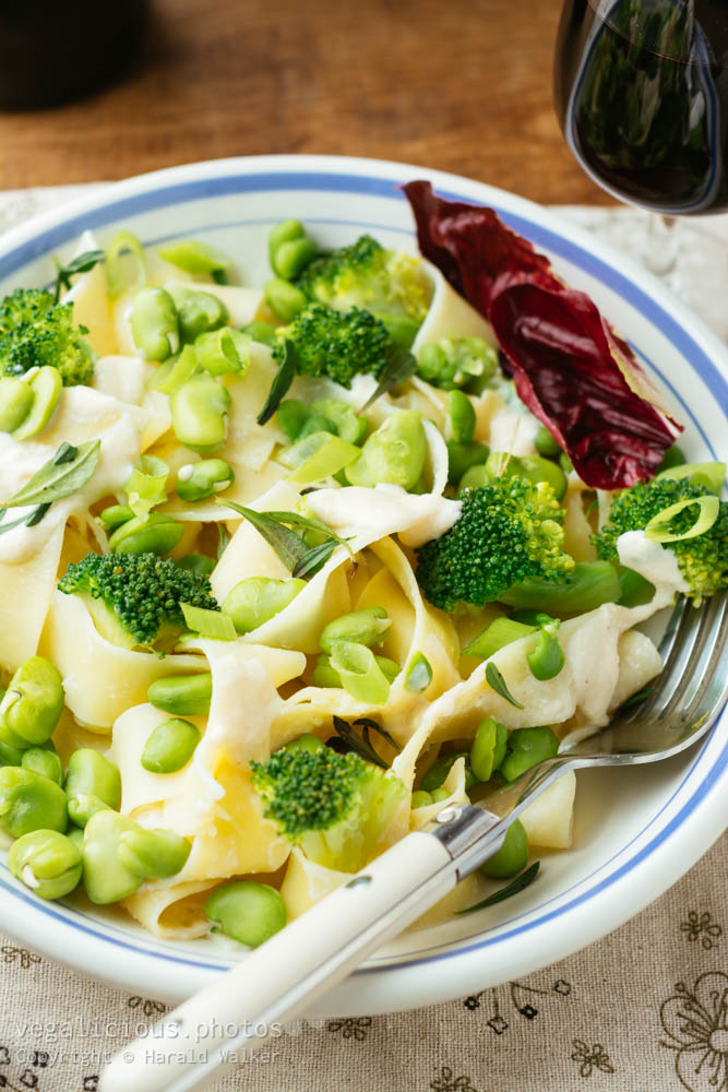 Stock photo of Pappardelle with fava beans and broccoli
