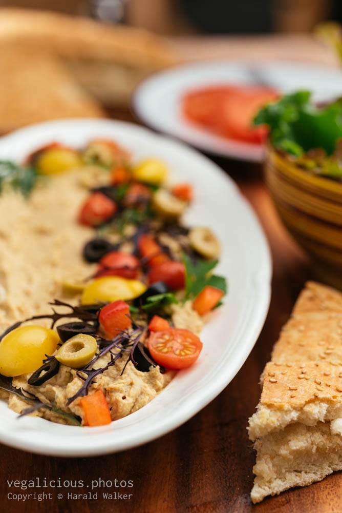 Stock photo of Hummus with flat bread
