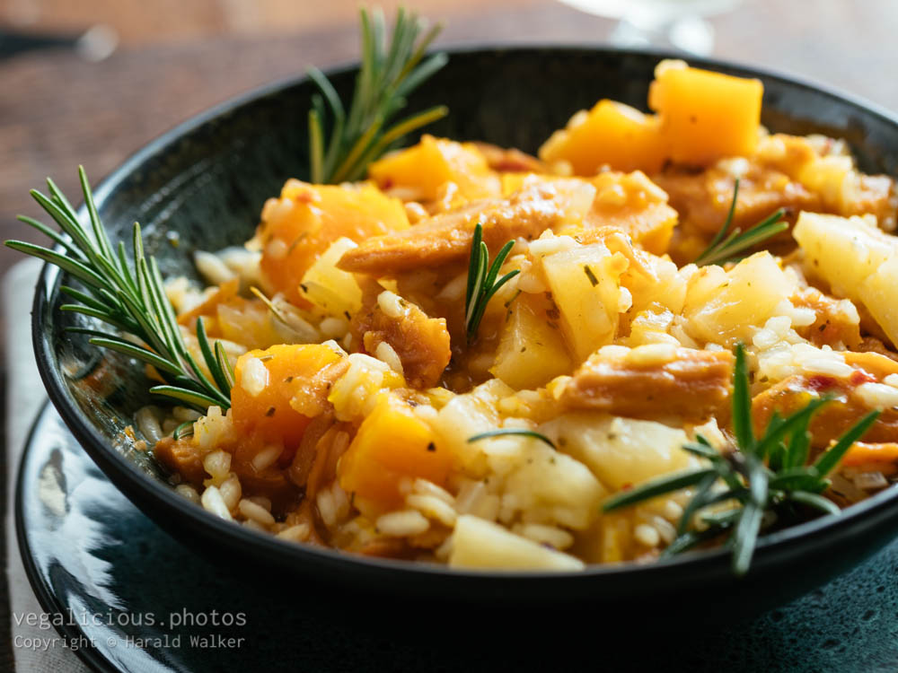 Stock photo of Risotto with Winter Squash, Vegan Protein and Pineapple Pieces