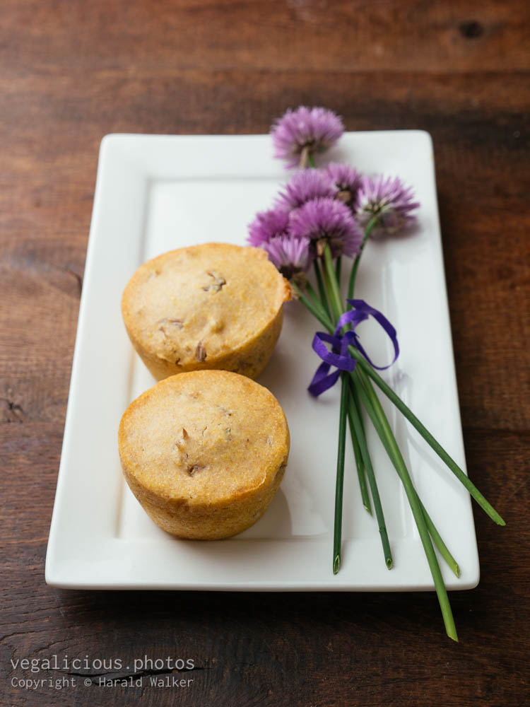 Stock photo of Vegan Chive Blossom Cornbread Muffins