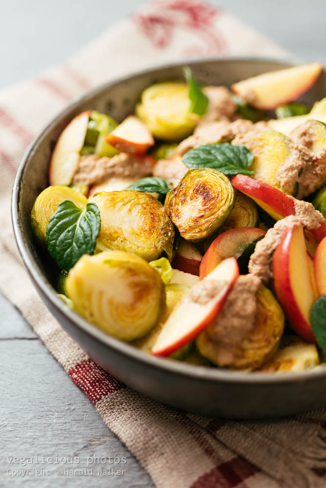Stock photo of Brussels Sprouts and Apples with Walnut Sauce
