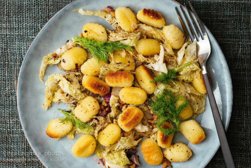 Stock photo of Gnocchi with Savoy Cabbage, Walnuts and Fennel Seeds