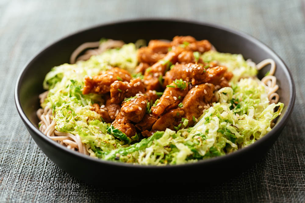 Stock photo of Spicy Soy Curls on Savoy Cabbage