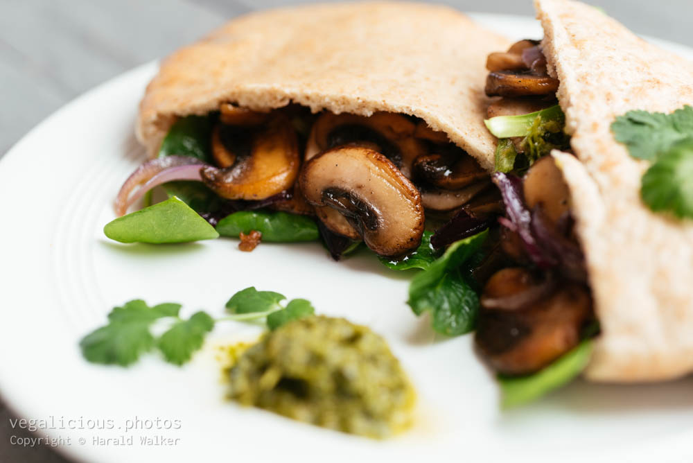 Stock photo of Tasty Mushroom Filled Pita Bread Sandwich
