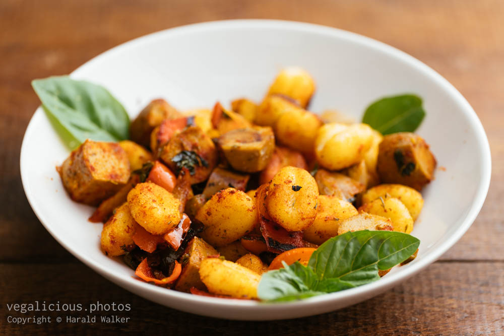 Stock photo of Gnocchi with Vegan Sausages and Bell Peppers