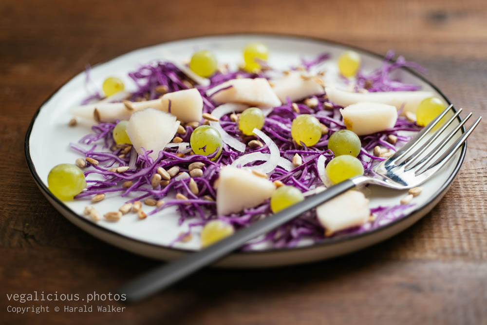 Stock photo of Red Cabbage Salad with Pears and Grapes