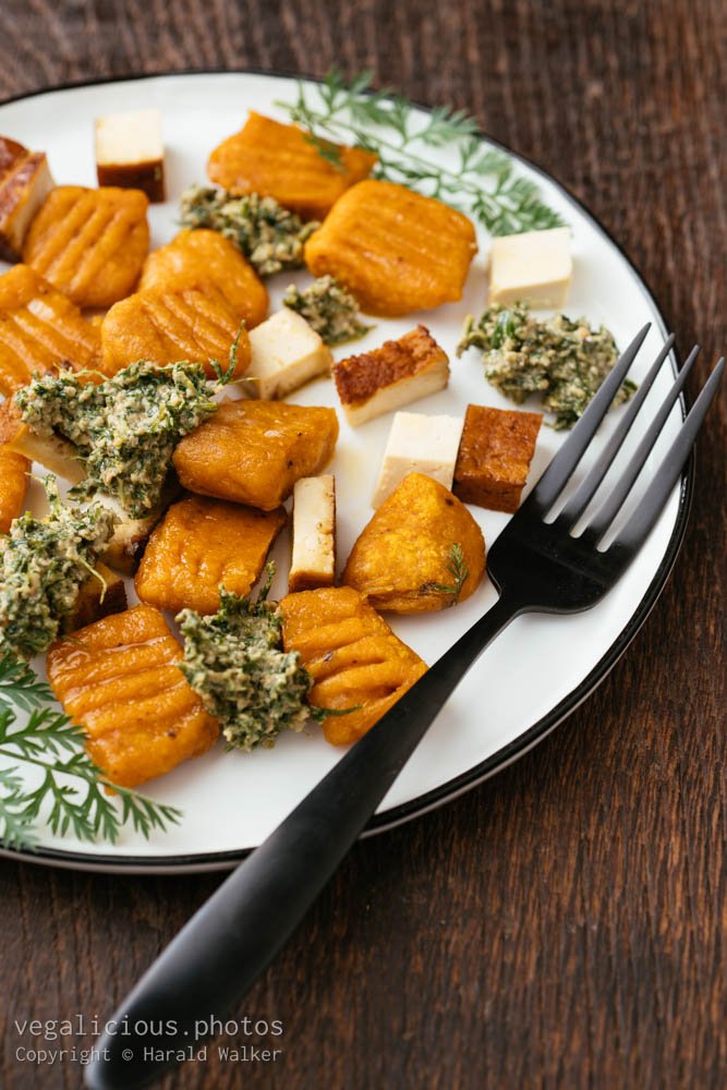 Stock photo of Carrot Gnocchi with Carrot-top Pesto