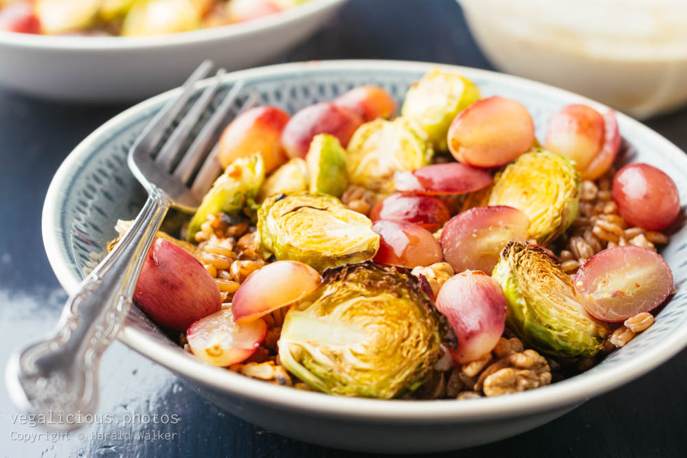 Stock photo of Farro with Roasted Brussels Spouts and Red Grapes