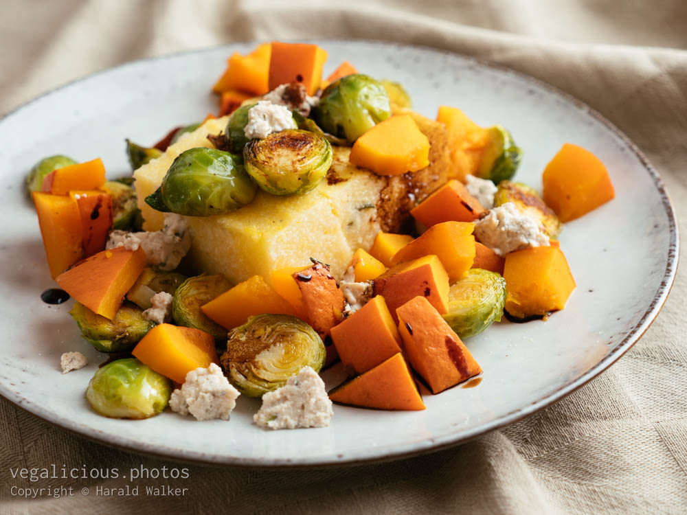 Stock photo of Sage Polenta with Brussels Sprouts and Winter Squash