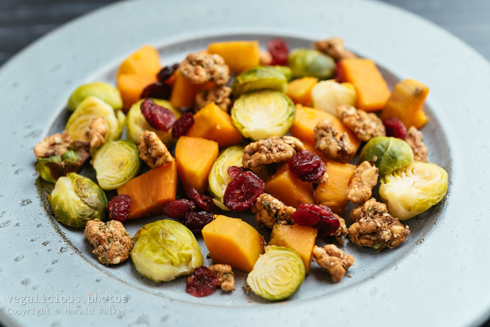 Stock photo of Roasted Brussels Sprouts and Sweet Potatoes