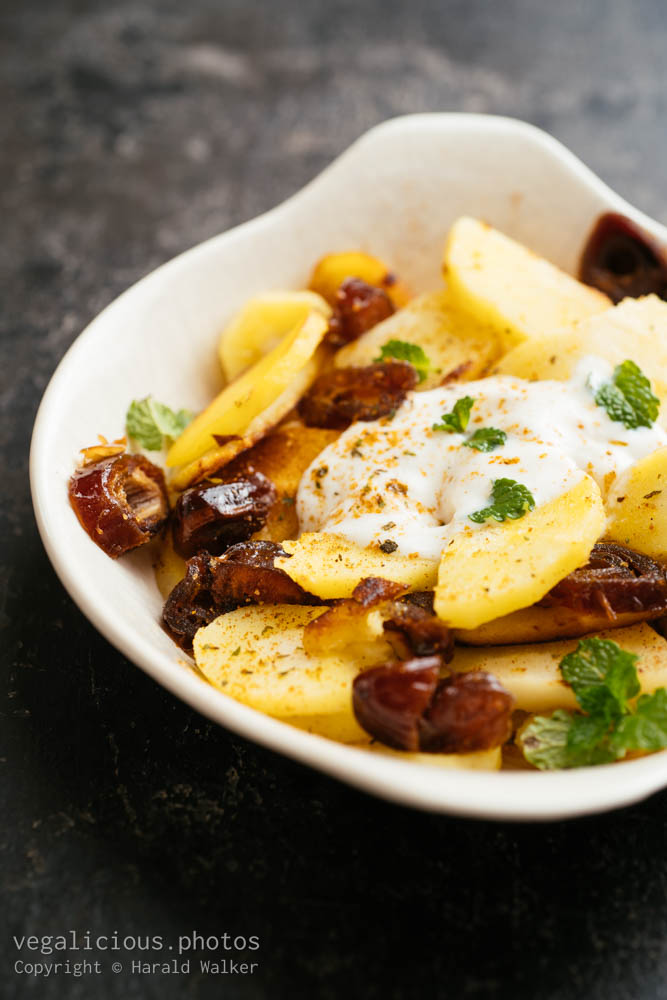 Stock photo of Sauteed Parsnips with Dates and Spicy Soy Yogurt