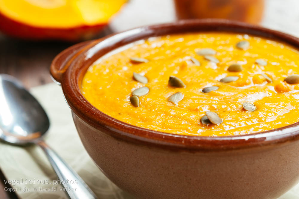 Stock photo of Orange Pumpkin Carrot Soup with Ginger and White Wine