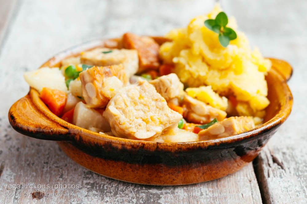 Stock photo of Tempeh Stew with Garlic Mashed Potatoes