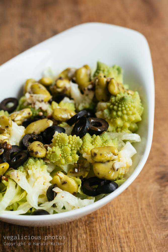 Stock photo of Marinated fava beans with romanesco and olives