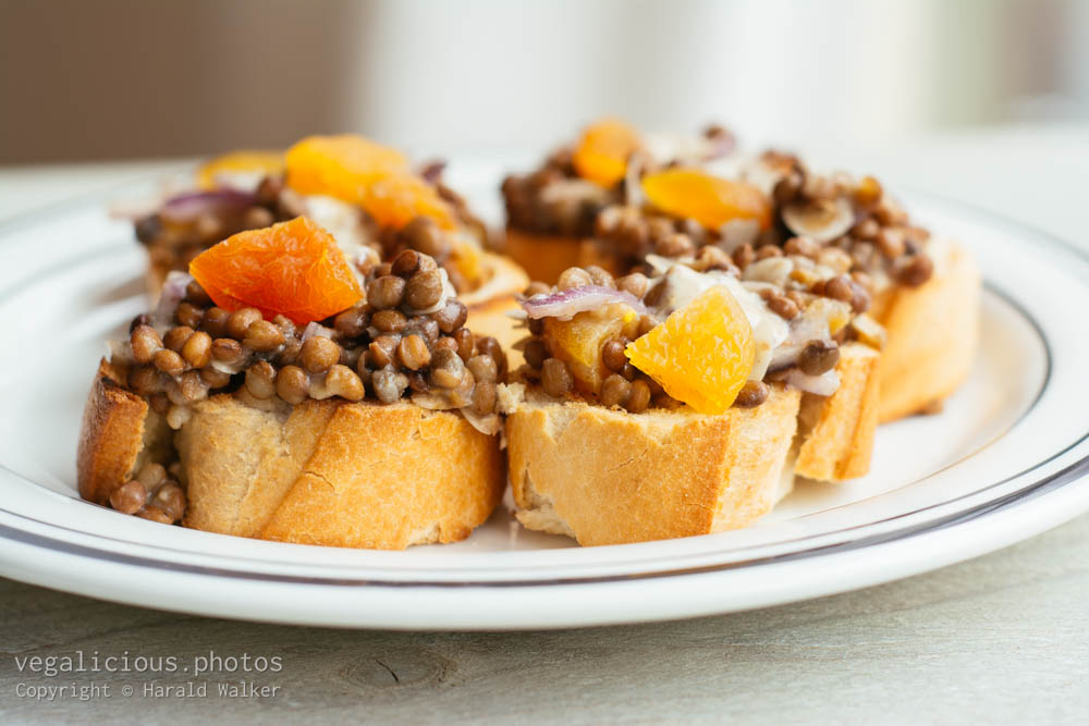 Stock photo of Lentil, Apricot Bruschetta with Curry Aioli