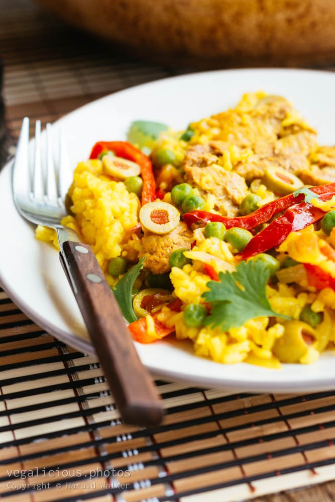 Stock photo of Yellow Rice with TVP Medallions