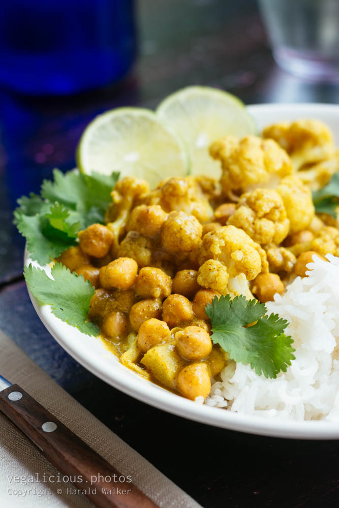 Stock photo of Curried Cauliflower and Chickpeas with Rice