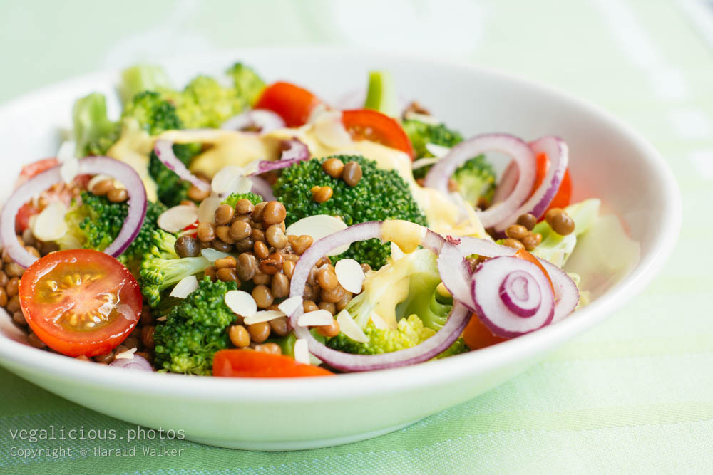 Stock photo of Broccoli, Lentil Salad with Turmeric Yogurt Dressing