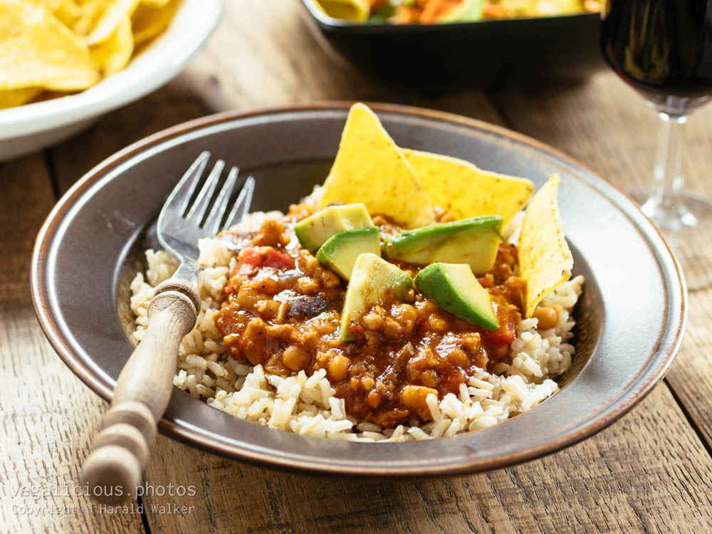 Stock photo of Vegan chili on rice