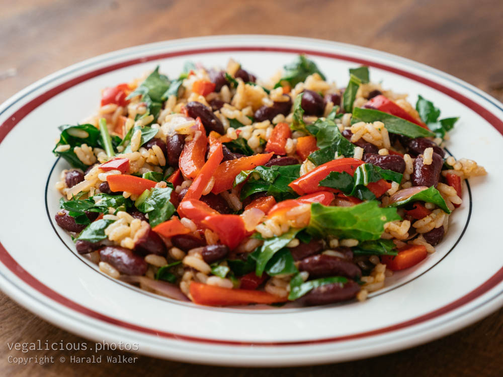 Stock photo of Rice and Beans with Sauteed Greens