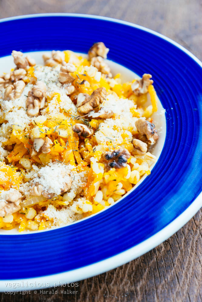 Stock photo of Winter Squash, Barley Orzotto with Toasted Walnuts