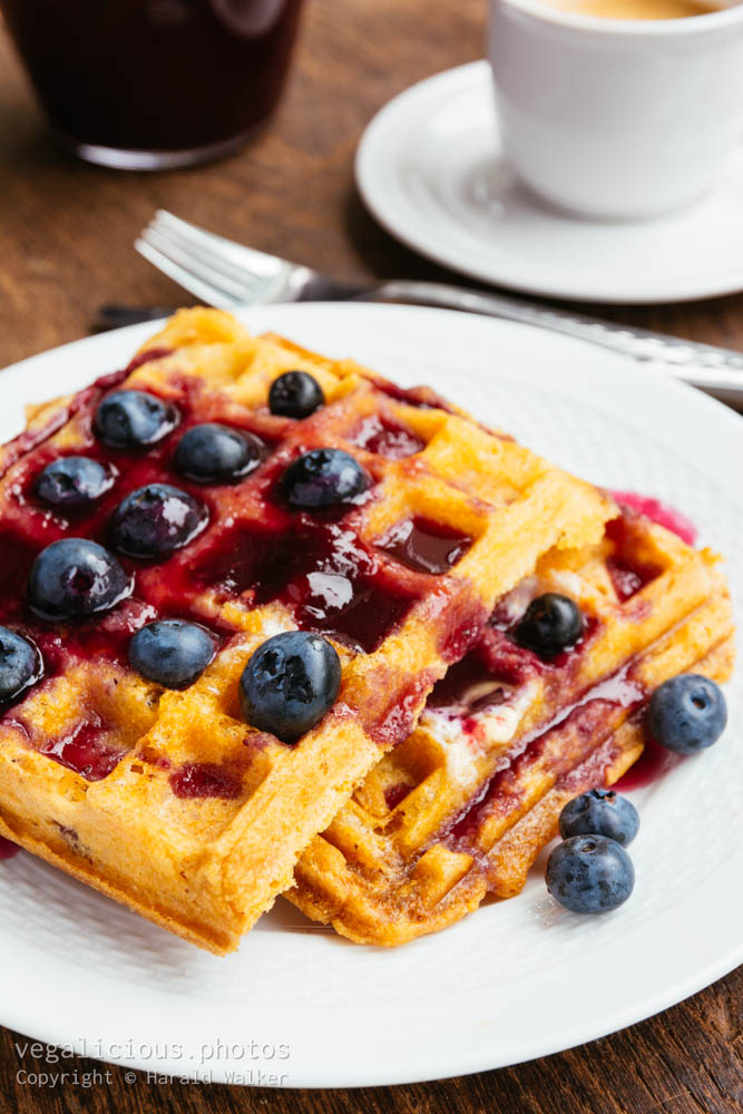 Stock photo of Polenta waffles with berries
