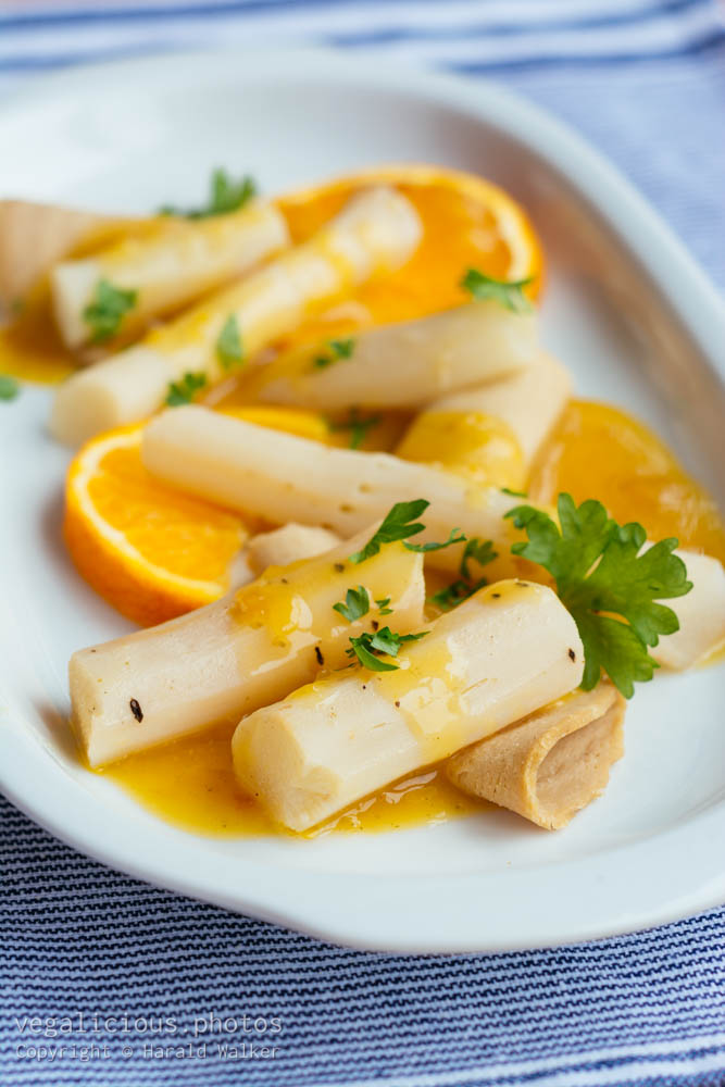 Stock photo of Salsify with Vegan Lunchmeat and Orange Sauce