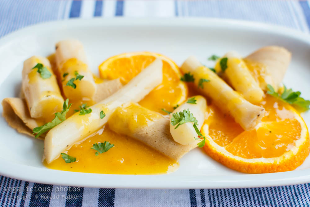 Stock photo of Salsify with Vegan Lunchmeat and Orange Sauce