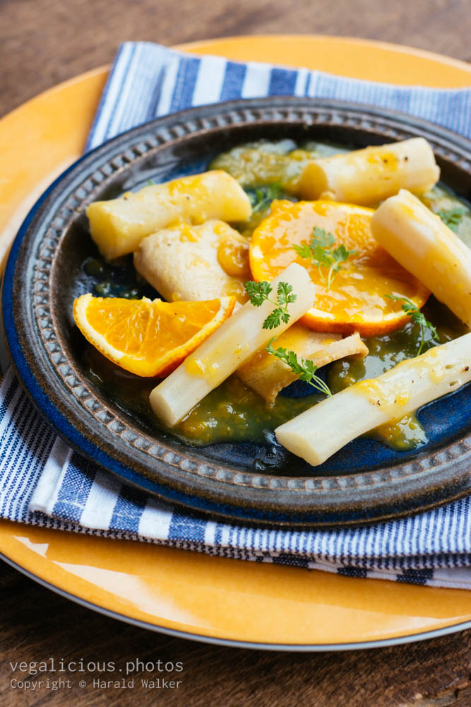 Stock photo of Salsify with Vegan Lunchmeat and Orange Sauce