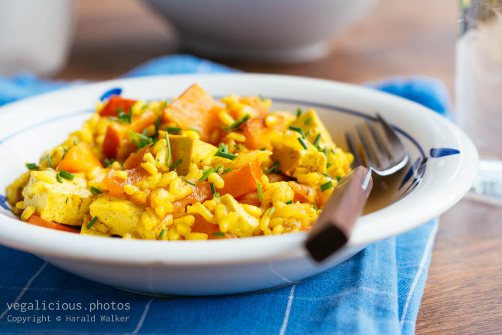 Stock photo of Orange Risotto with Tofu, Pumpkin and Apricot