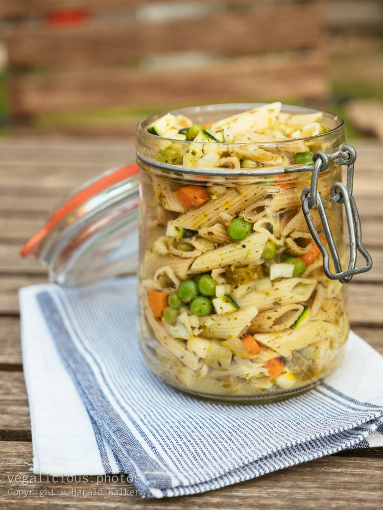 Stock photo of Pasta salad in a jar