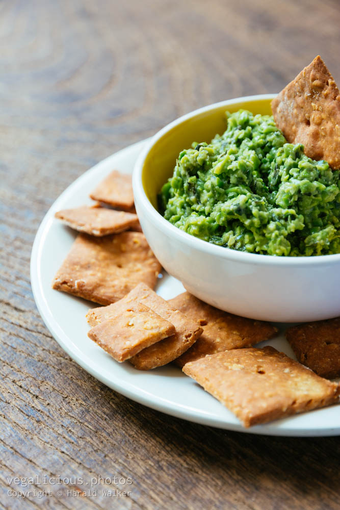 Stock photo of Crackers with pea dip