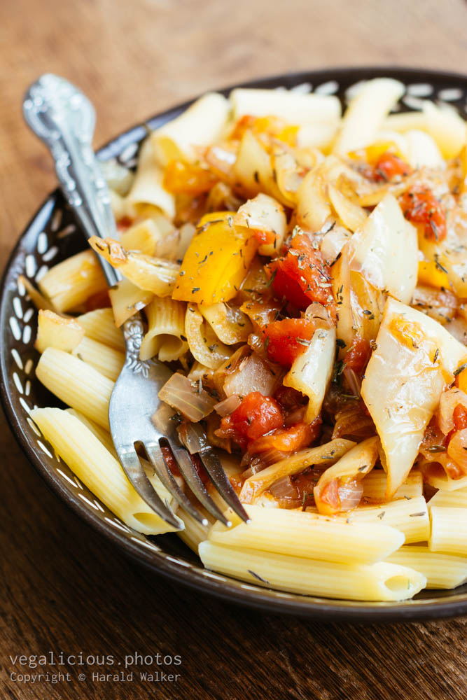 Stock photo of Penne Pasta with Hungarian Wax Peppers and Tomatoes