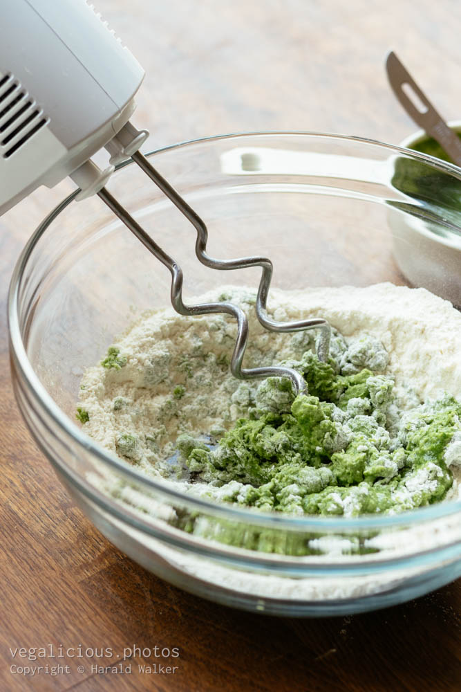 Stock photo of Making spinach pasta dough
