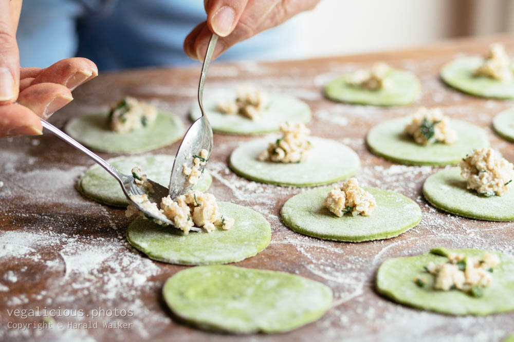 Stock photo of Making spinach tortellini