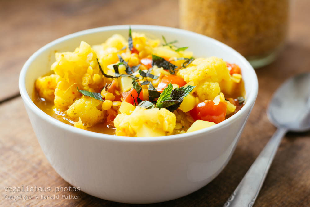 Stock photo of Yellow Lentil, Cauliflower, Potato Curry Soup
