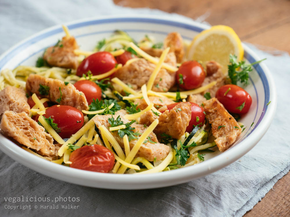 Stock photo of Lemon TVP on Pasta with Cherry Tomatoes and Parsley