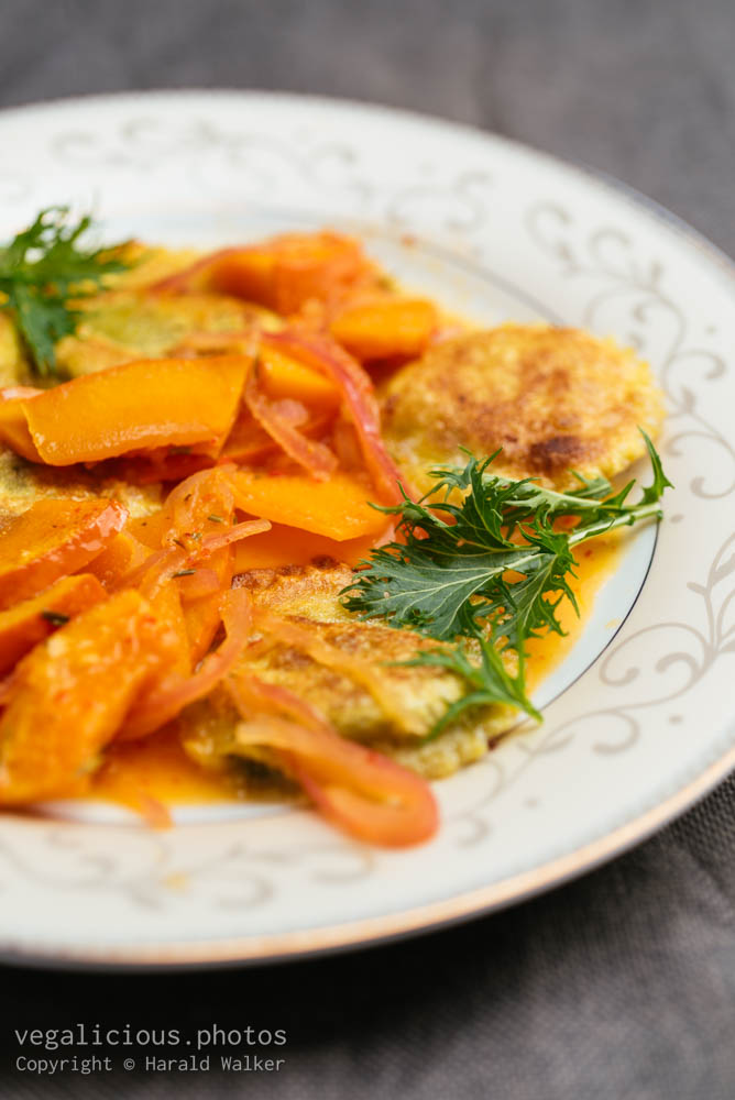 Stock photo of Rucola Pesto Ravioli in Pumpkin, Orange Sauce