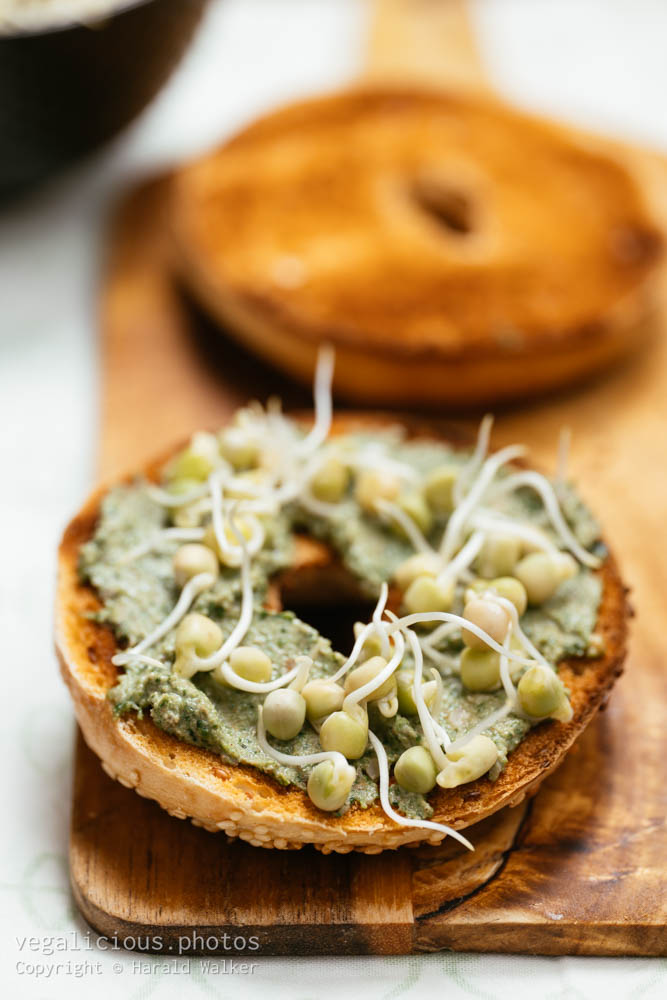 Stock photo of Kale walnut pesto on bagels