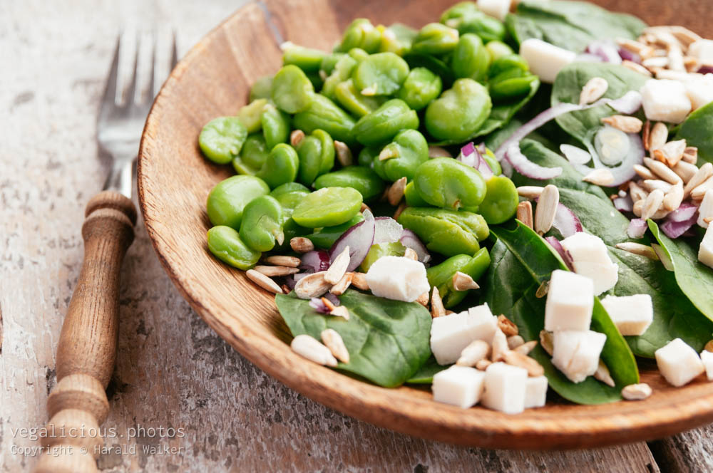 Stock photo of Fava Bean and Spinach Salad with a Tahini Dressing