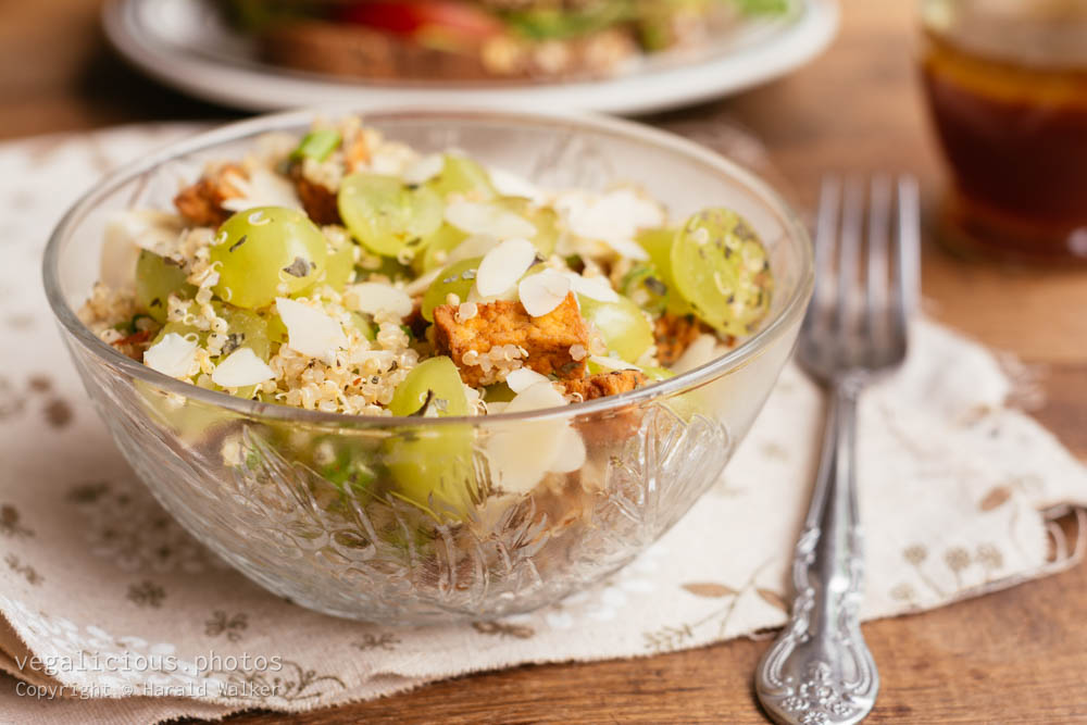Stock photo of Quinoa salad with smoked tofu, grapes and almonds