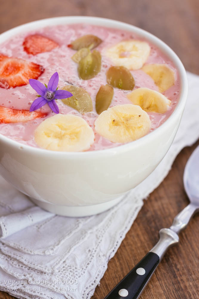 Stock photo of Strawberry Banana Smoothie Bowl with Fruit Topping